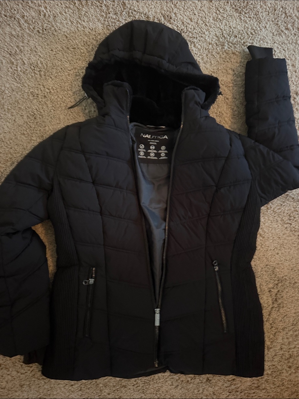 Nautica Women's Black Quilted Hooded Puffer Jacket